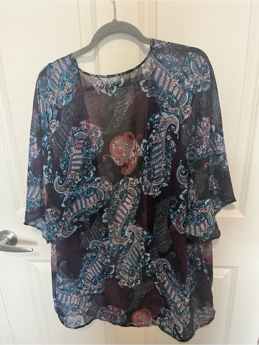 Sheer Paisley Kimono Cardigan - Teal & Plum - Picture 3 of 6